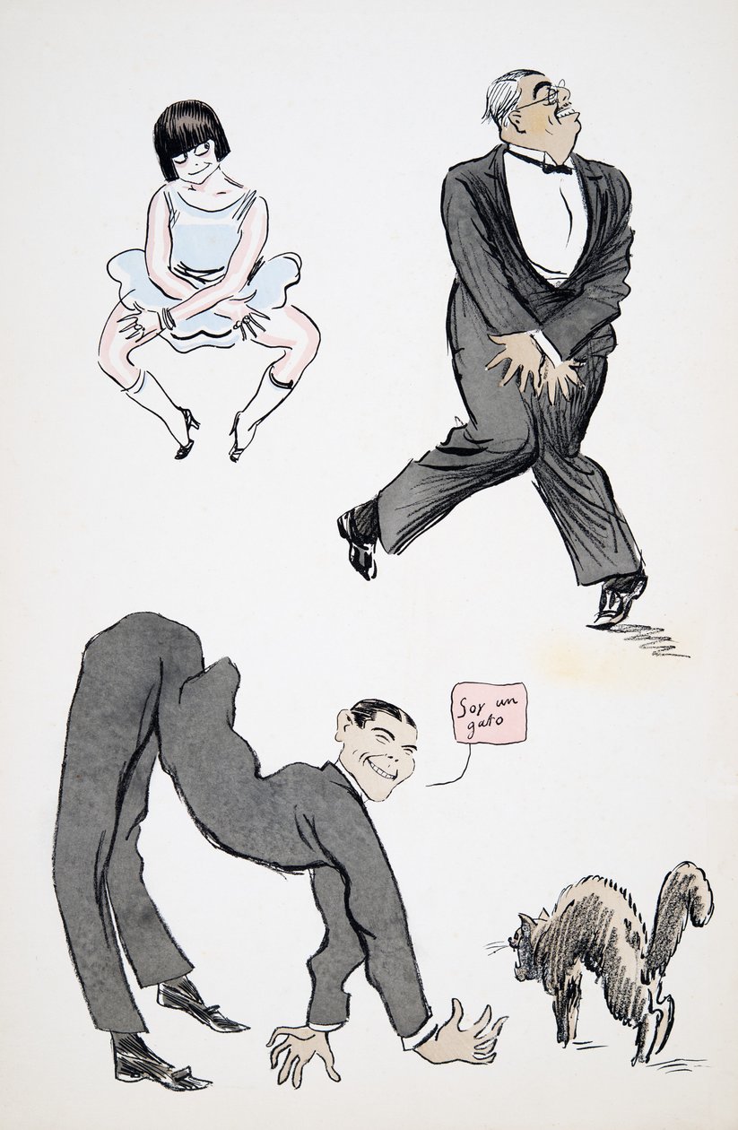 Különféle modern lábmozgások bemutatása a zenére, White Bottomstól, kocsmától. 1927 (színes blokknyomat) alkotó: Sem
