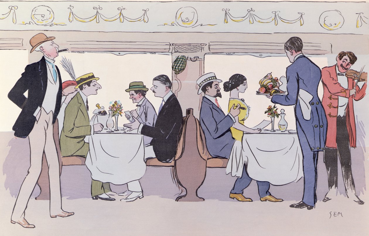 Étteremkocsi a Párizs és Nizza közötti vonaton, 1913 alkotó: Sem