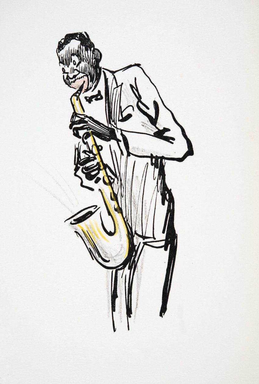 Saxophone Player, a White Bottoms, pub. 1927 (színes blokki nyomtatás) alkotó: Sem