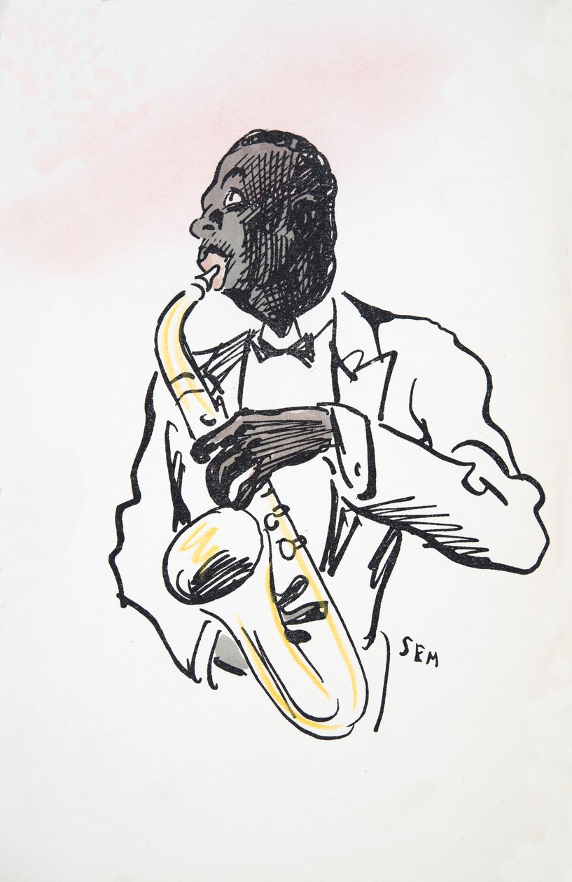 Szaxofon lejátszó, a White Bottoms, kocsma. 1927 (színes blokknyomat) alkotó: Sem