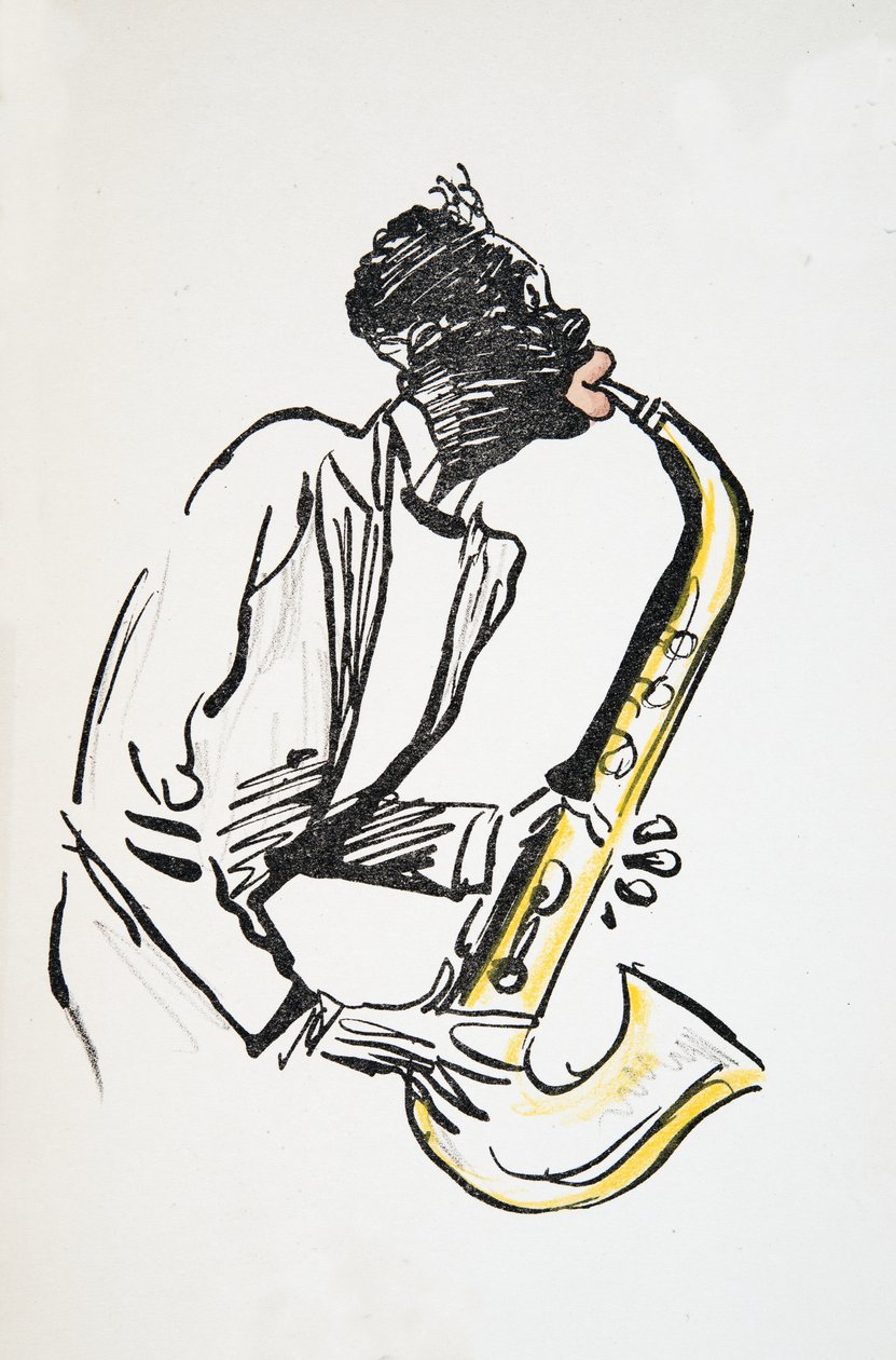 Szaxofon lejátszó, a White Bottoms, kocsma. 1927 (színes blokknyomat) alkotó: Sem
