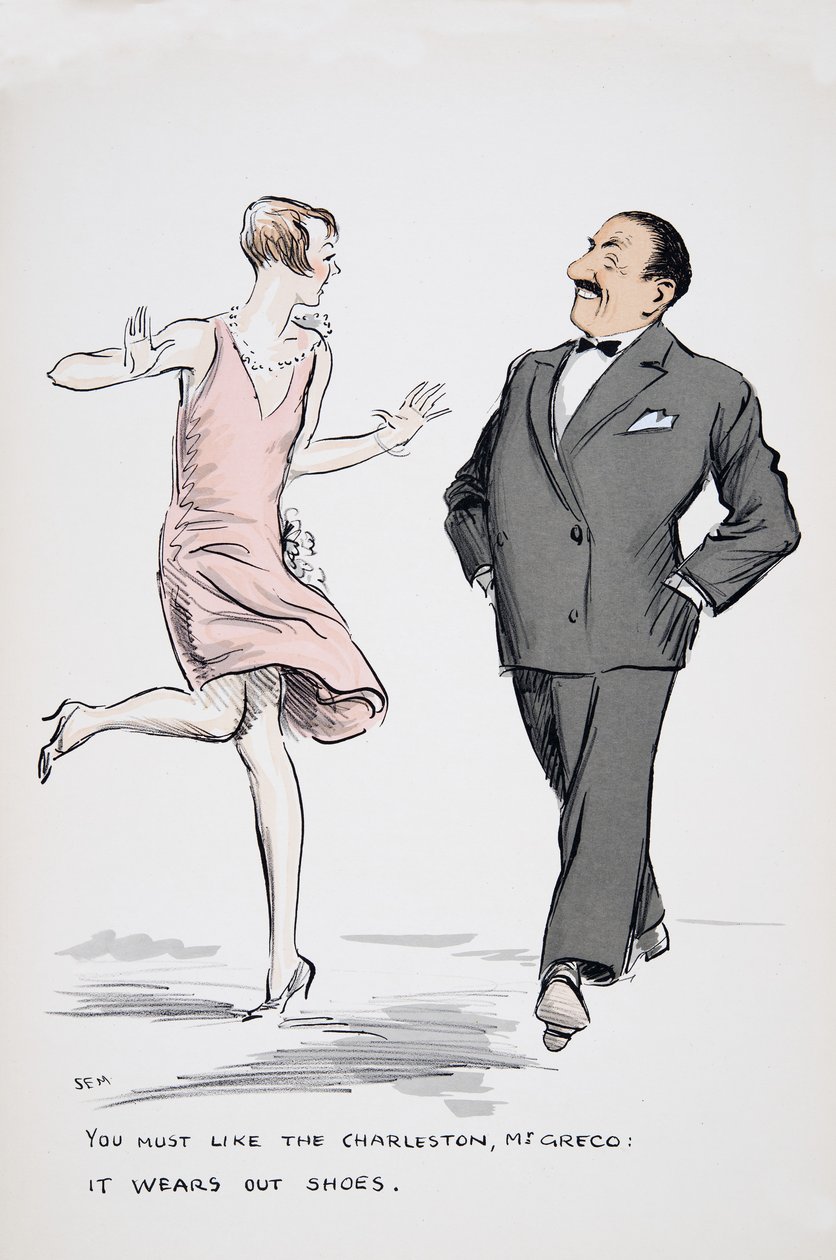 Biztosan szereti a Charlestont, Mr. Greco, kikopott a cipője. White Bottoms, kocsma. 1927 (színes blokknyomat) alkotó: Sem
