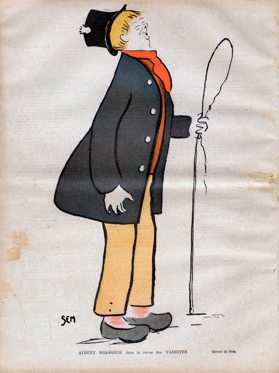 Albert Jules Dumont (1862-1932) írta Albert Brasseur, a boulevard színház és operett színésze a Varietes folyóiratban – SEM (Georges Goursat) karikatúrája (1863-1934) a Le rire de 1902-ben - alkotó: Sem