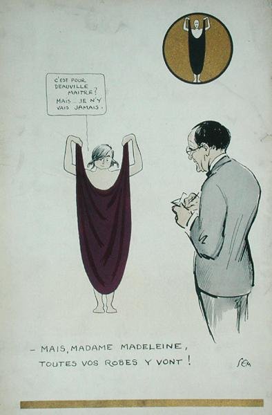 A művész Madeleine Vionnet-t (1876-1975) rajzol a „Le Nouveau Monde”-ból alkotó: Sem