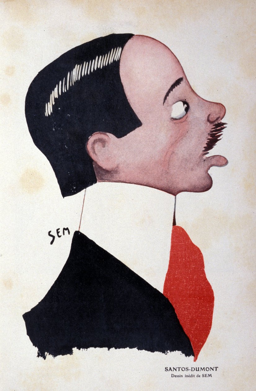 Alberto Santos-Dumont (1873-1932), brazil mérnök és repülőmérnök, Sem (1863-1934) portréja. alkotó: Sem