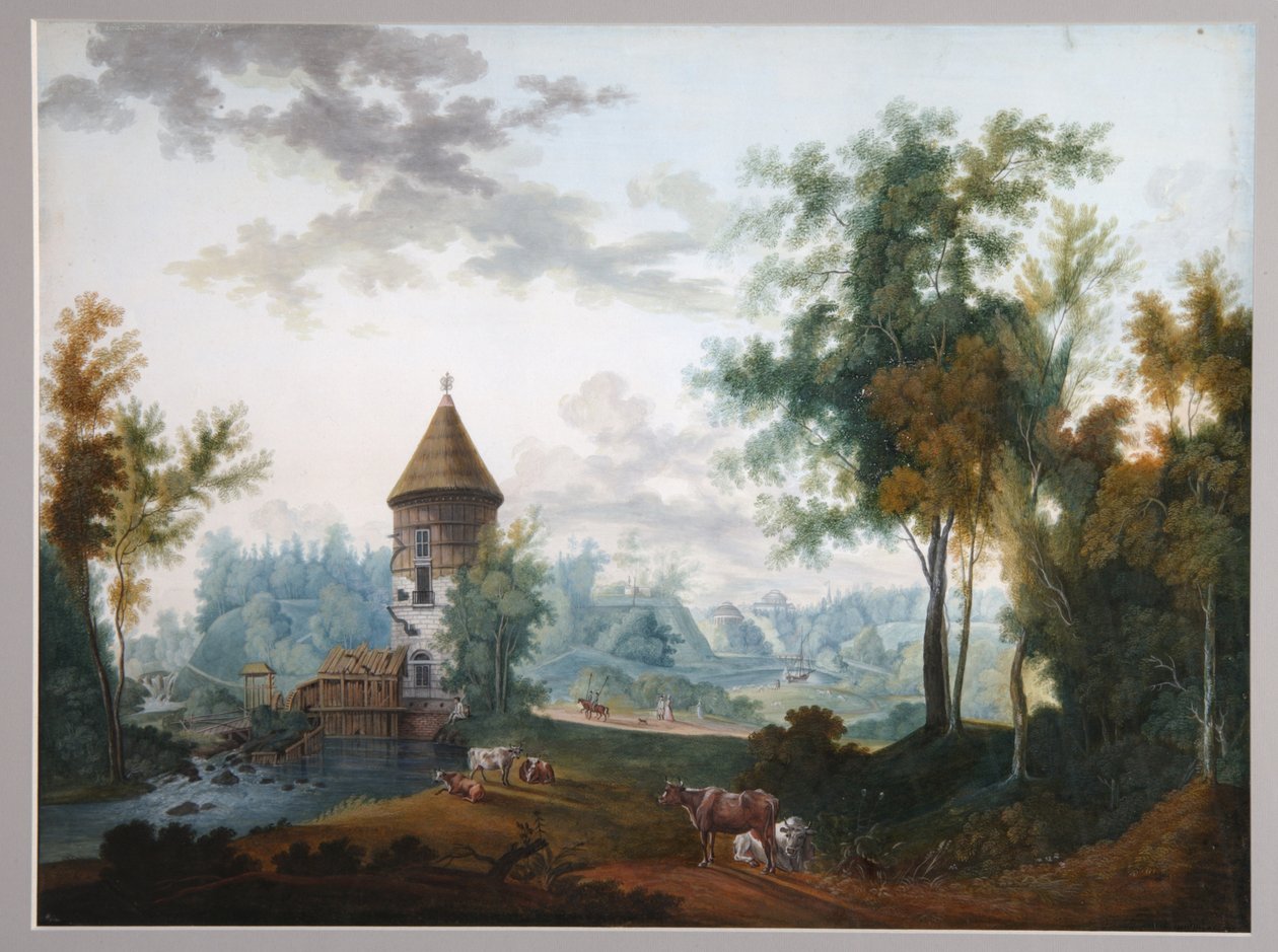 Malom és Pilótorony a Pavlovsk parkban, 1797 előtt alkotó: Semyon Fyodorovich Shchedrin