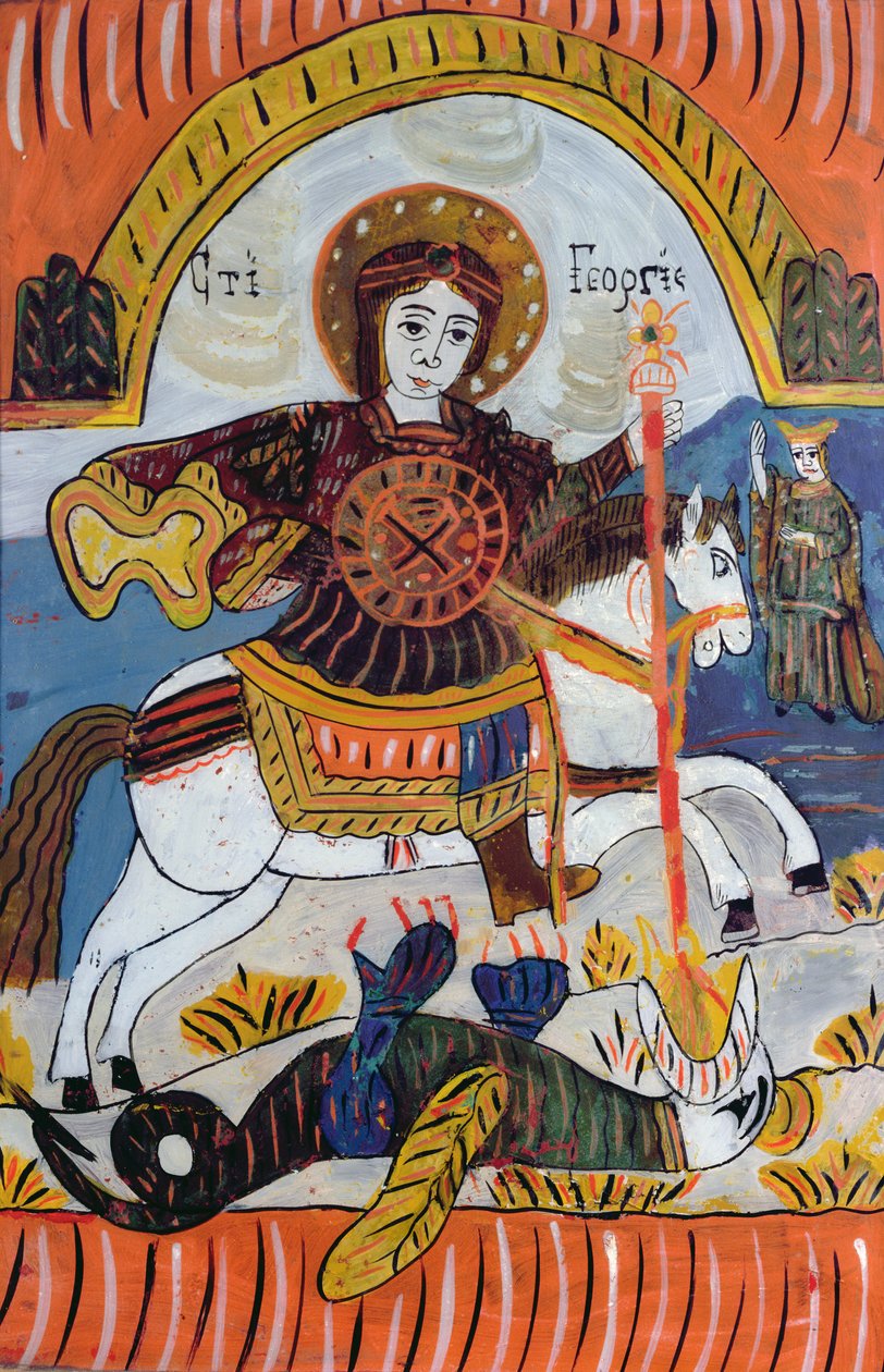 Szent György és a sárkány (olaj, üveg) alkotó: Serbian School