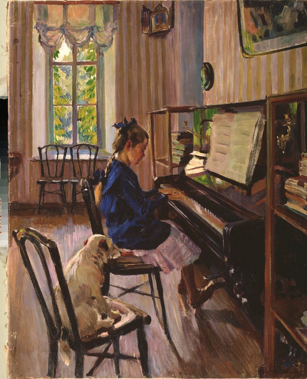 A zongoránál – Szergej Arszenjevics Vinogradov (1869-1938) festménye, olaj, vászon alkotó: Sergei Arsenevich Vinogradov