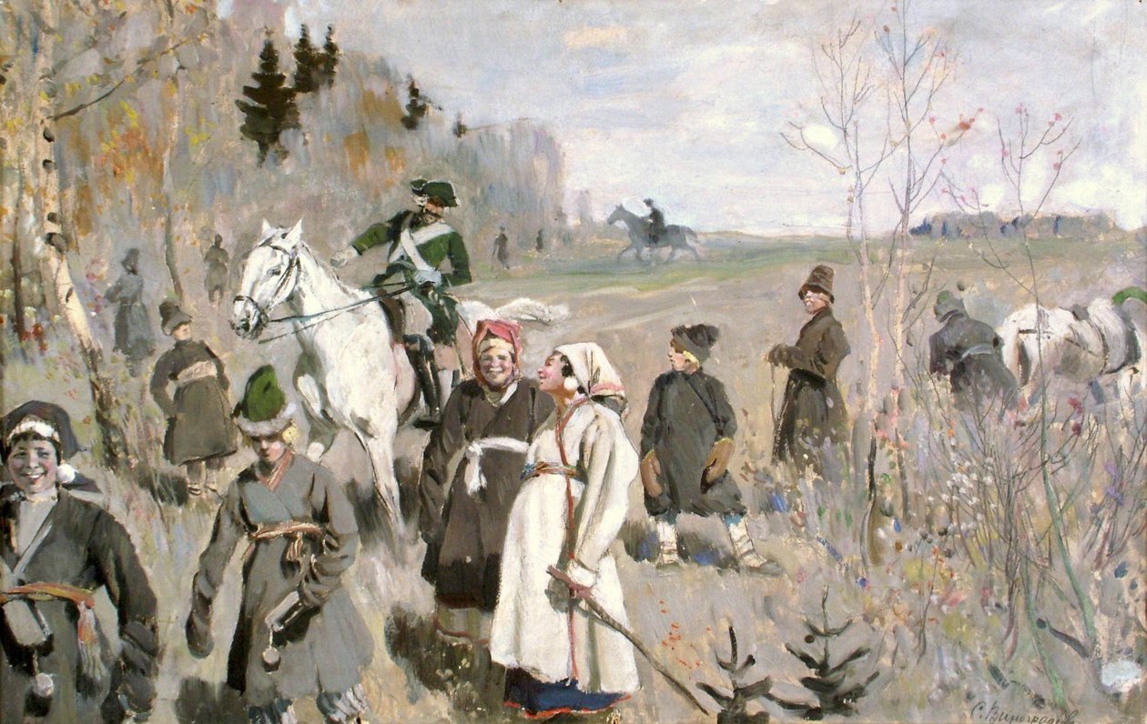 Vadászat Nagy Péter cár idejében, 1907 alkotó: Sergei Arsenevich Vinogradov