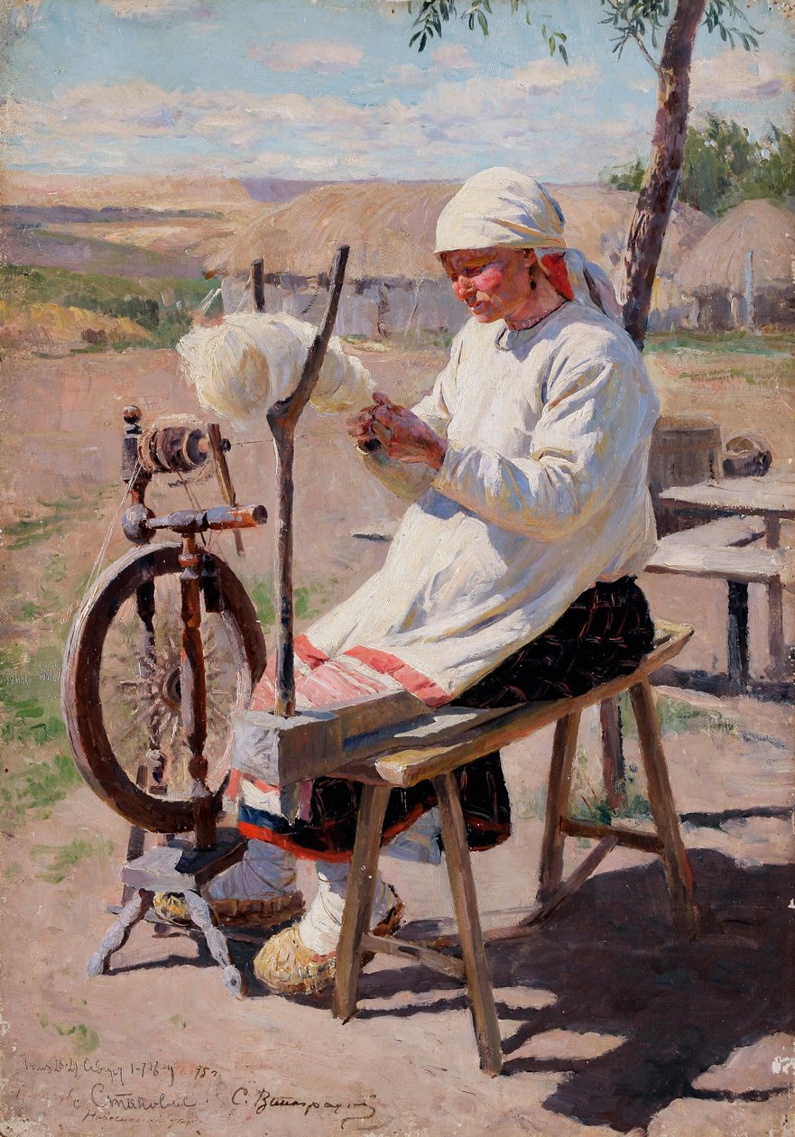 La fileuse - A fonó - Vinogradov, Szergej Arszenjevics (1869-1938) - 1895 - Olaj, vászon - alkotó: Sergei Arsenevich Vinogradov
