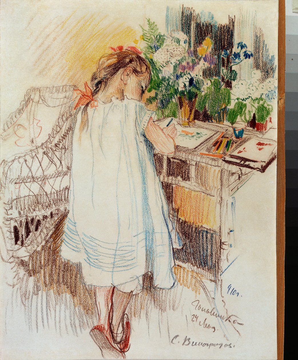 Une petite (A Little One) – Szergej Arszenjevics Vinogradov (1869-1938) alkotása, színes ceruza papíron alkotó: Sergei Arsenevich Vinogradov