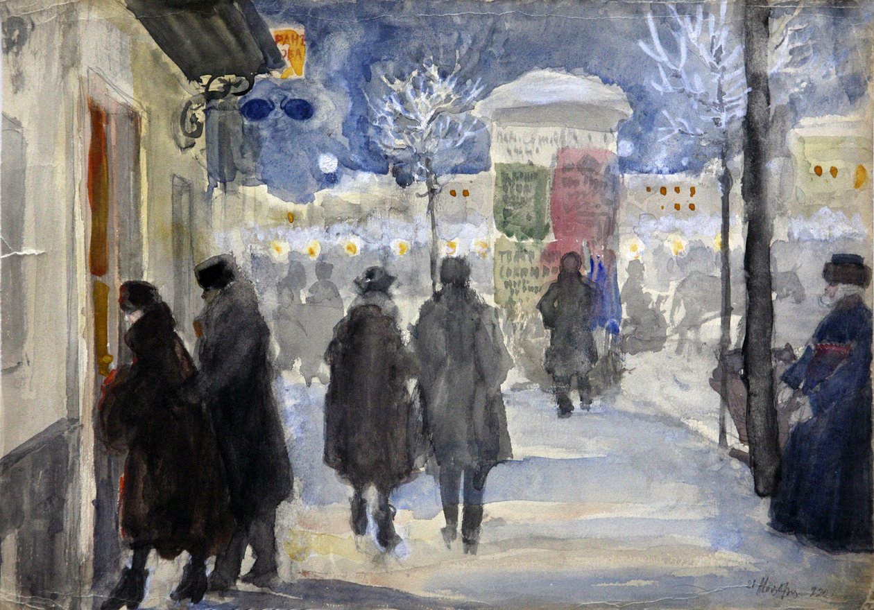""Kilátás egy utcára Moszkvában, Oroszország"" (Moszkva utca) Szergej Vinogradov (1869-1938) akvarellje - 1922 - Magángyűjtemény alkotó: Sergei Arsenevich Vinogradov
