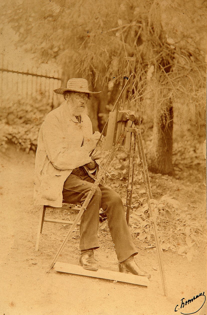 Jakov Petrovics Polonszkij (Iakov Petrovics Polonski) (1819-1898) költő portréja a festőállványon. Albumin Fotó: Szergej Dmitrijevics Botkin (1869-1945) alkotó: Sergei Dmitrievich Botkin