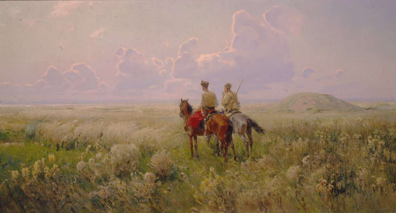 Kozákok a sztyeppén, 1900-as évek alkotó: Sergei Ivanovich Vasilkovsky