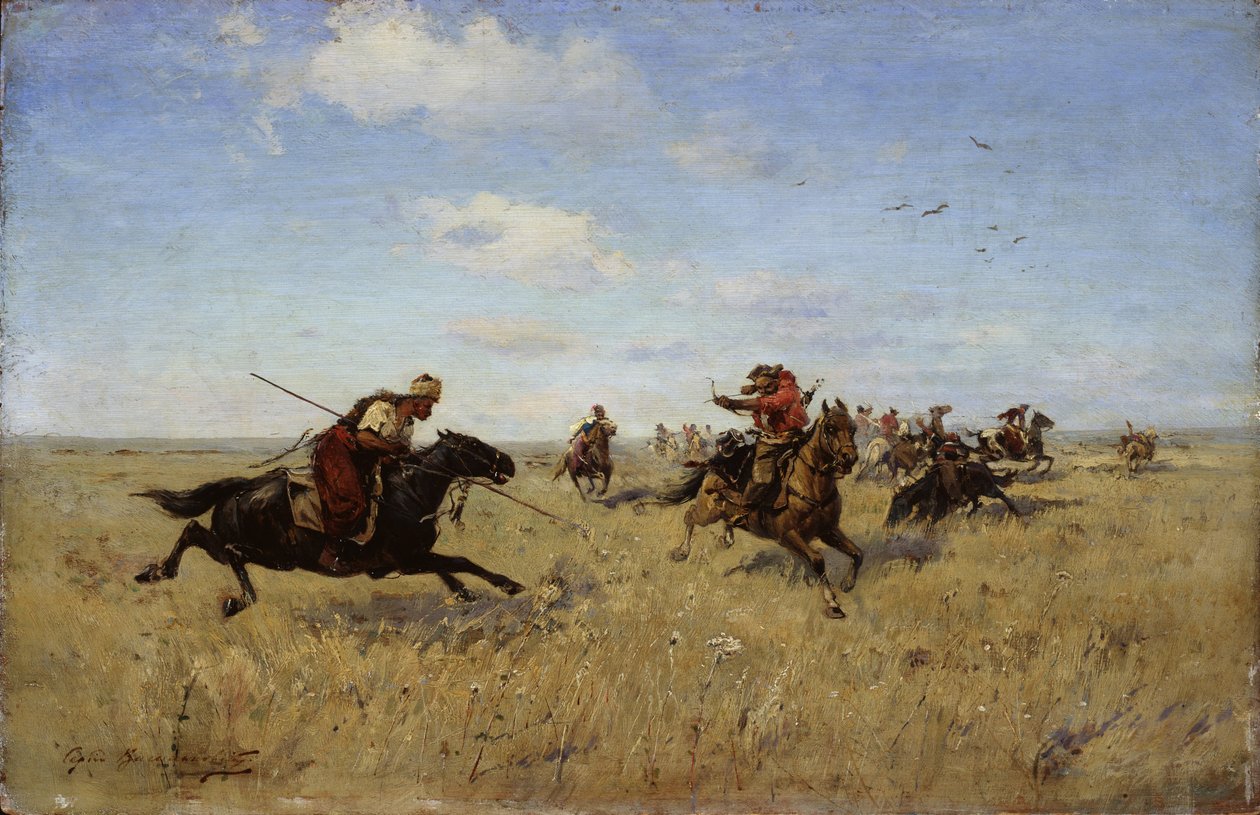 Harc a dnyeperi kozákok és tatárok között, 1892 alkotó: Sergei Ivanovich Vasilkovsky