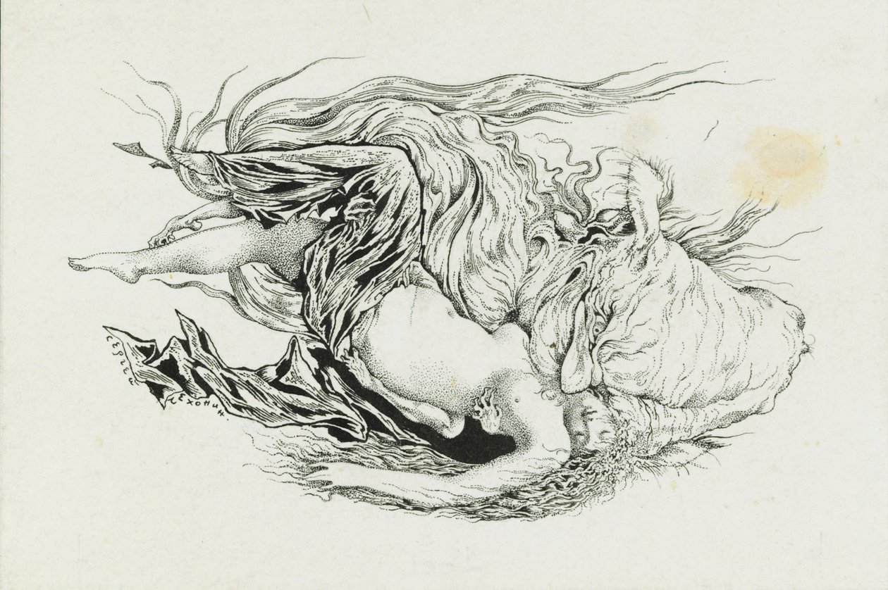 Csernomor és Ljudmila. Illusztráció A. Puskin Ruslan és Ljudmila című verséhez, 1921-1926. alkotó: Sergei Vasilevich Chekhonin