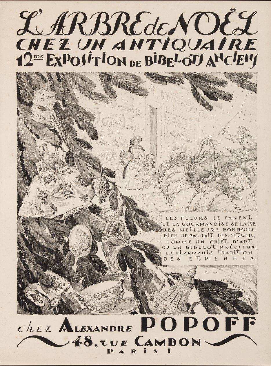 A karácsonyfa egy régiségkereskedőnél, 12. kiállítás Alexandre Popoffnál, 1933 alkotó: Sergei Vasilevich Chekhonin