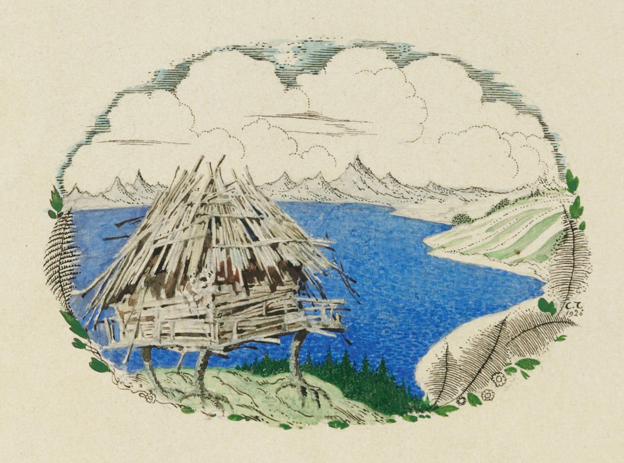 A kunyhó csirkelábakon. Illusztráció A. Puskin Ruslan és Ljudmila című verséhez, 1921-1926. alkotó: Sergei Vasilevich Chekhonin