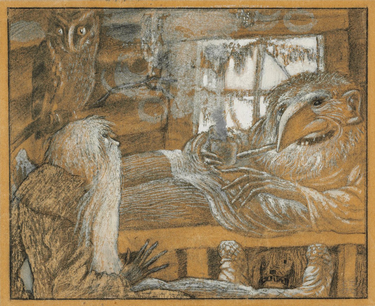 A paraszt és a domovoj, 1922. alkotó: Sergei Vasilevich Chekhonin