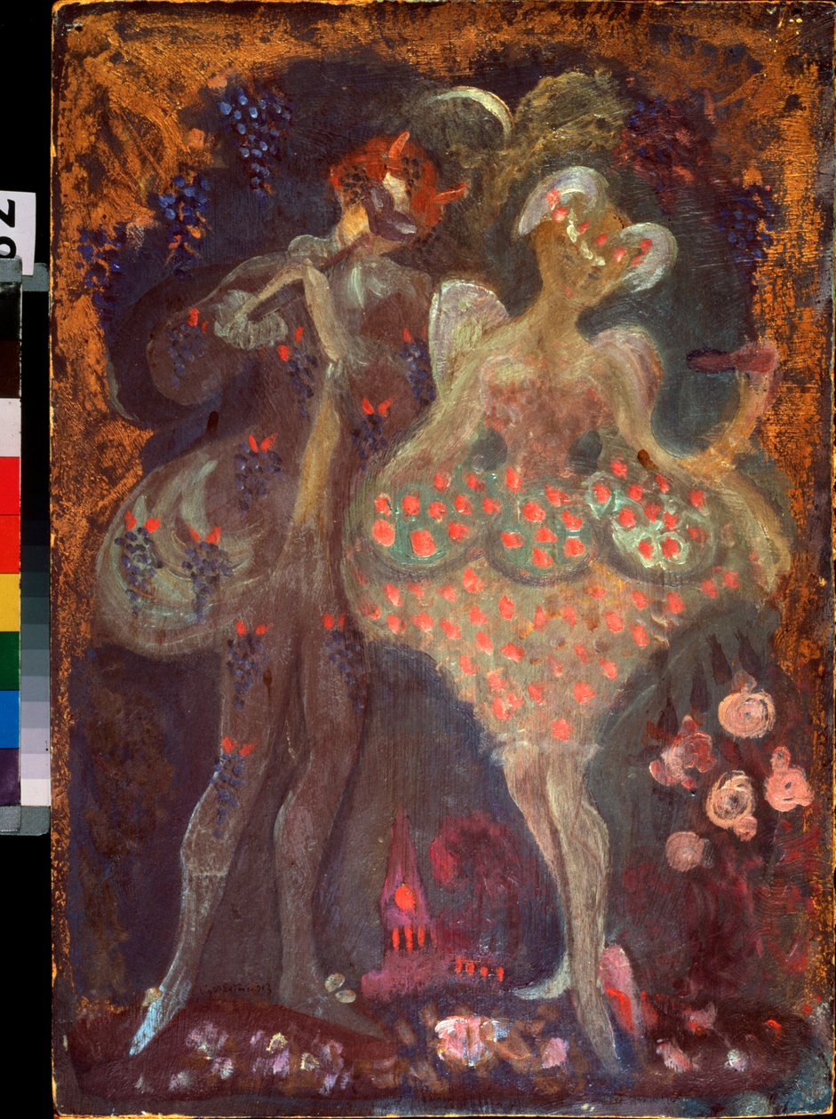 Ámor és egy faun. Szergej Jurijevics Sudejkin (Serge Soudeikine) (1882-1946) munkája, tempera kartonon. Orosz művészet, XX. század eleje. Tatár Köztársaság Állami Művészeti Múzeuma, Kazan (Oroszország). alkotó: Sergei Yurevich Sudeikin