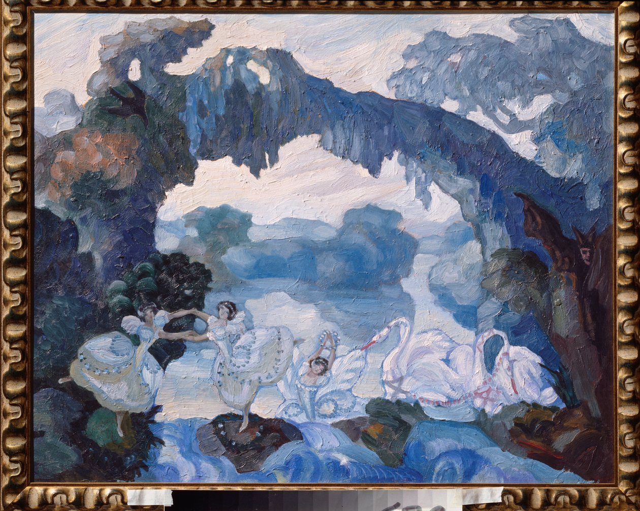 Előkészítő dekoráció Piotr Csajkovszkij (1840-1893) "Le Lac des Cygnes" című balettjéhez (Színpadterv Csajkovszkij A hattyúk tava című balettjéhez) - Szergej Sudejkin (Serge Soudeikine) (1882-1946) munkája, olajfestmény karton alkotó: Sergei Yurevich Sudeikin