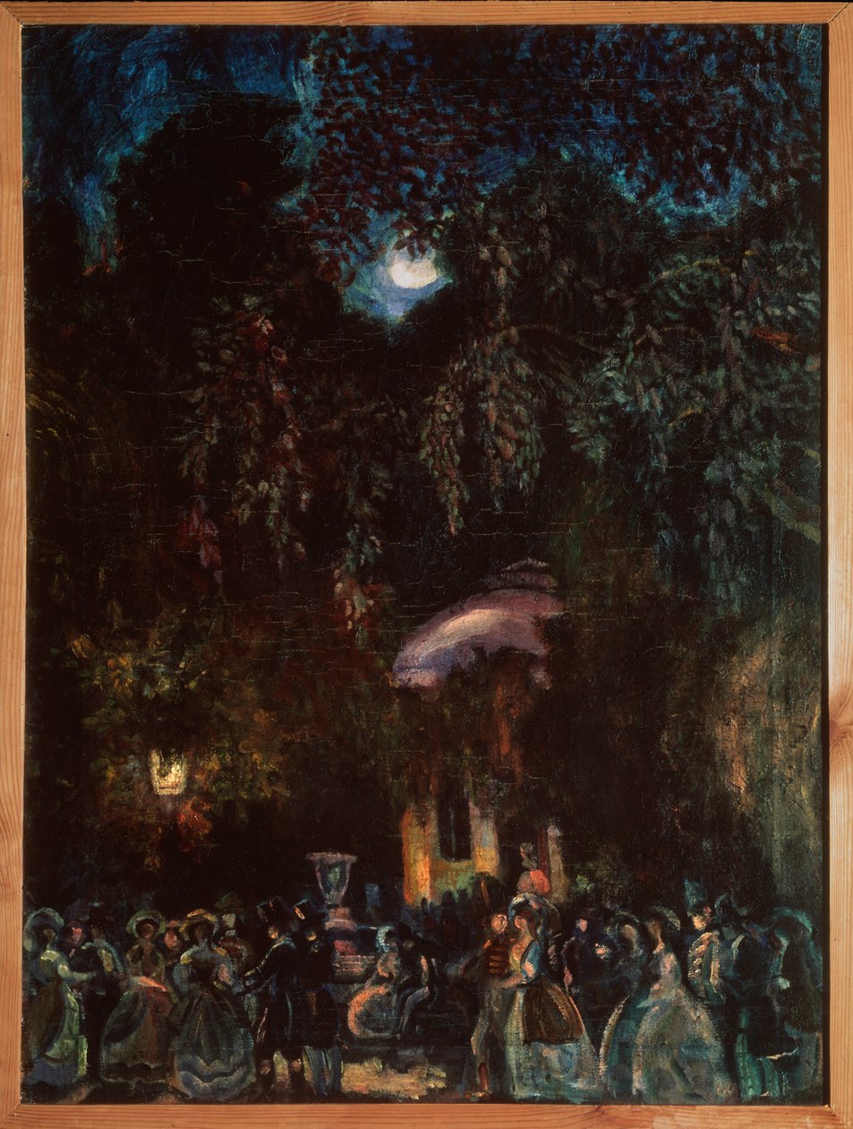 Spanyolország. (Szabadidős jelenet, társasági séta az utcán, este). Szergej Jurijevics Sudejkin (Serge Soudeikine) (1882-1946) festménye, olaj, vászon, 1910 körül. Orosz művészet, XX. század. Állami Szabadtéri Történeti, Építészeti és Művészeti Múzeum, Psk alkotó: Sergei Yurevich Sudeikin