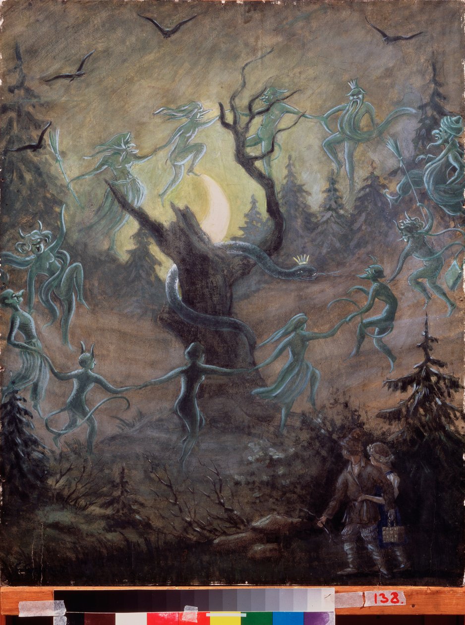 Éjszaka Ivan Kupala előestéjén (a Szent Iván nap orosz folklór megfelelője, nyár közepén) - Szergej Jurijevics Sudejkin (Serg Soudeikine) festménye (1882-1946), tempera fán, orosz művészet, f alkotó: Sergei Yurevich Sudeikin
