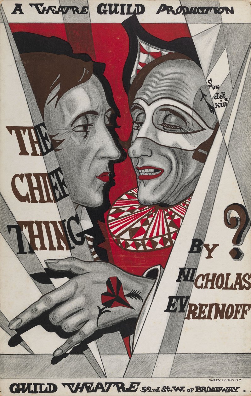 Nyikolaj Evreinov darabja, a The Chief Thing plakátja alkotó: Sergei Yurievich Sudeykin