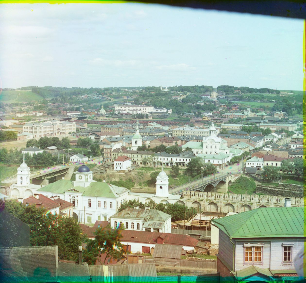 A Nagyboldogasszony-székesegyház északi részének általános nézete a harangtoronyból, Szmolenszk, 1905-1915 alkotó: Sergey Prokudin Gorsky