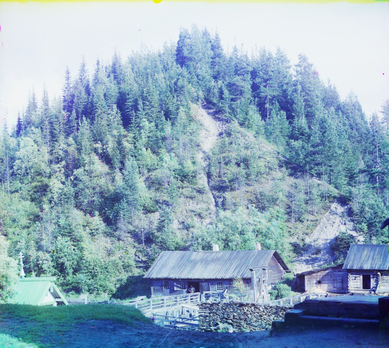 Fűrészmalom Medvezhia Gorában (Medve-hegy) a murmanszki vasút építése során, 1905-1915 alkotó: Sergey Prokudin Gorsky