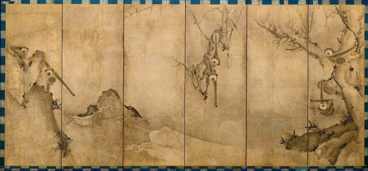 Gibbons egy tájban, 1570 körül alkotó: Sesson Shkei
