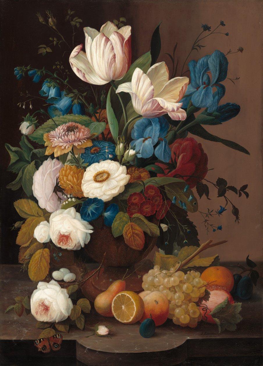 Csendélet, virágok és gyümölcsök, 1848. alkotó: Severin Roesen