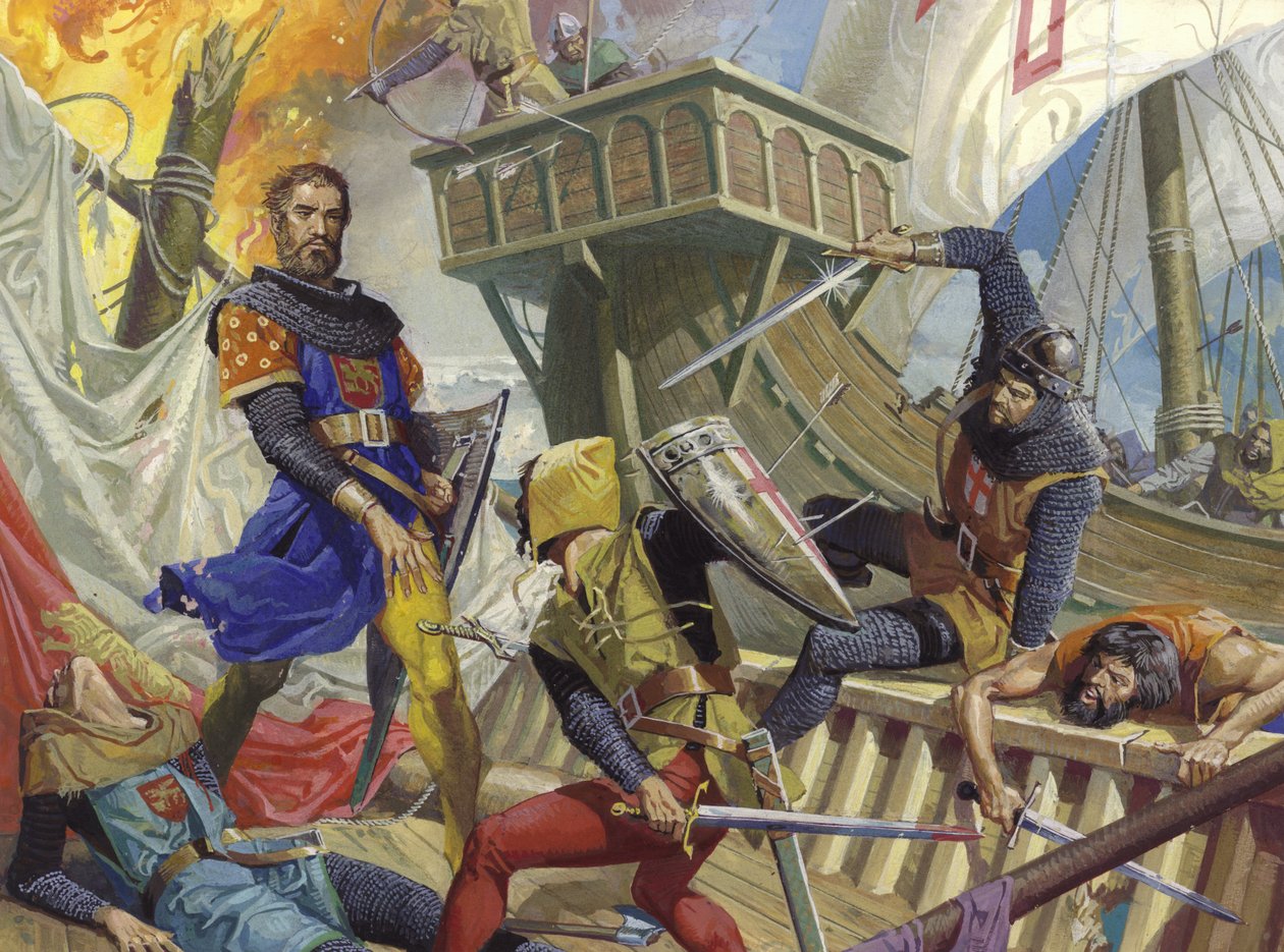 Marco Polo a genovaiak fogságában, 20. század (gouache, papír) alkotó: Severino Baraldi