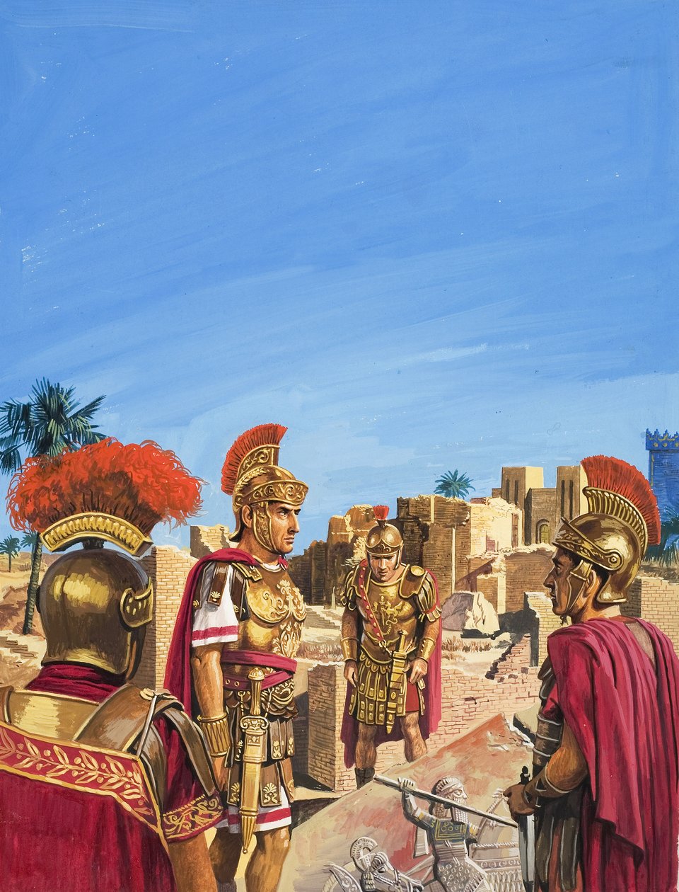 Rómaiak csodálják Babilon aranykorának maradványait (gouache, papír) alkotó: Severino Baraldi