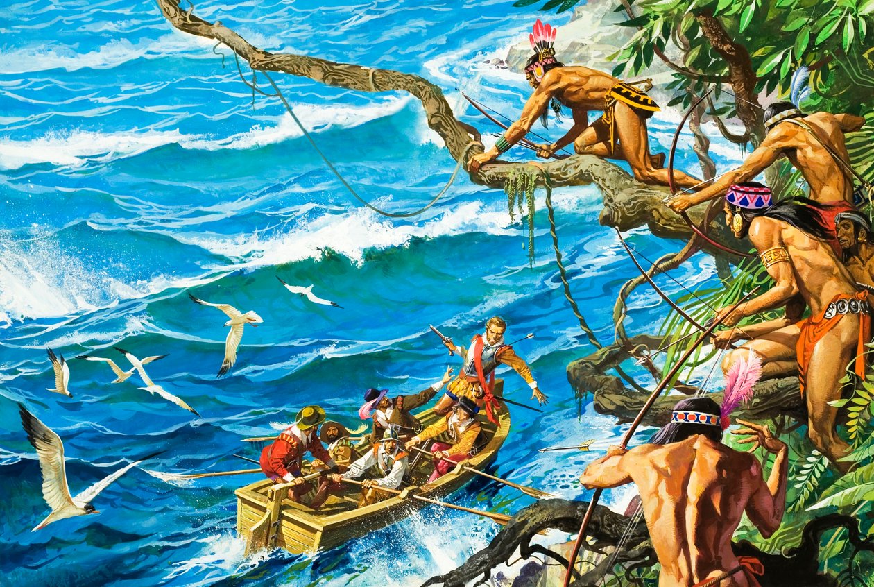 Sir Francis Drake megsebesült egy nyílvesszőtől alkotó: Severino Baraldi