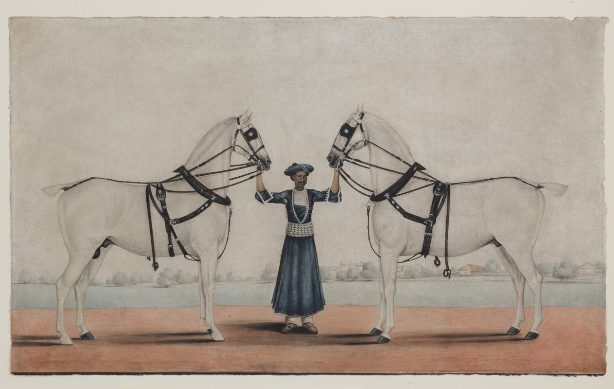 Egy Syce (vőlegény) két kocsis lóval, 1845 körül (átlátszatlan akvarell papíron) alkotó: Shaik Muhammad Amir of Karraya (attr. to)