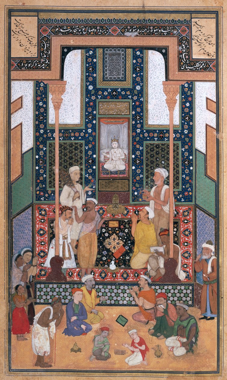 Szadi Látogatás egy indiai templomban, miniatűr a Bustanból (A gyümölcsösből), Sadi, Bukhara, Nyugat-Üzbegisztán, 1531-32 körül (tinta, átlátszatlan wc és arany papíron) alkotó: Shaykh Zada