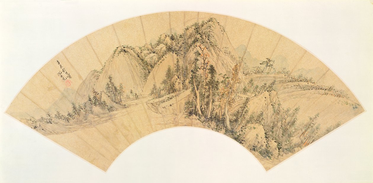 Tájt ábrázoló legyező (tintával papíron) alkotó: Shen Shih Chung