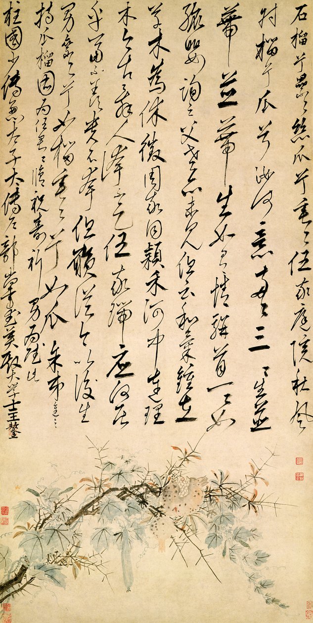 Óda a gránátalma- és dinnye szőlőhöz, 15061509 körül (toll, tinta és WC papíron) alkotó: Shen Zhou