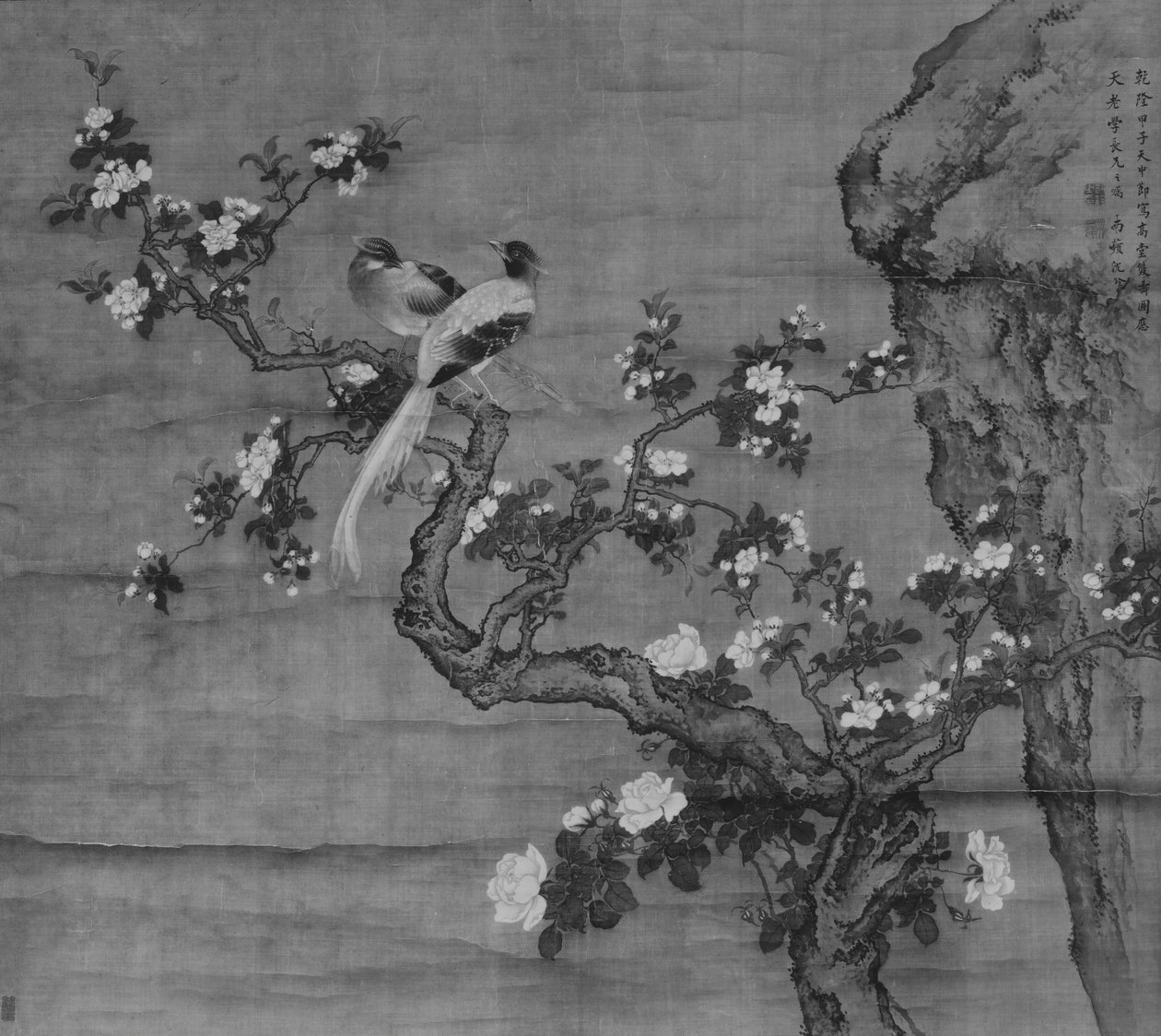 Virágzó rák és madárpár, 1744-ben. alkotó: Shen Nanpin