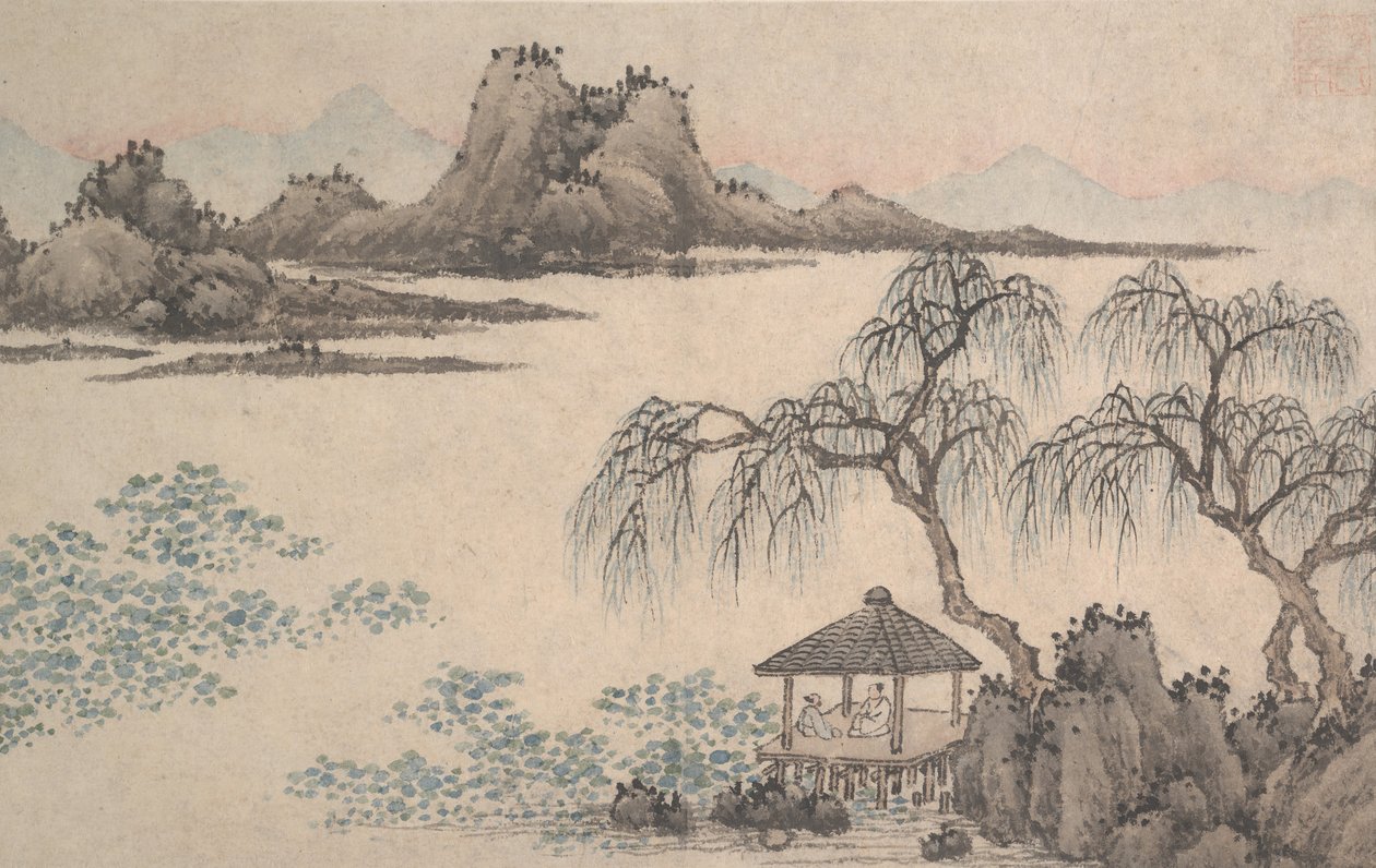 Táj pavilonnal és fűzfákkal. alkotó: Shen Zhou
