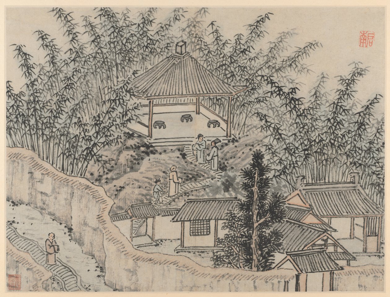 Tiger Hill tizenkét képe, Suzhou: Bamboo Pavilion, Tiger Hill, 1490 után. alkotó: Shen Zhou