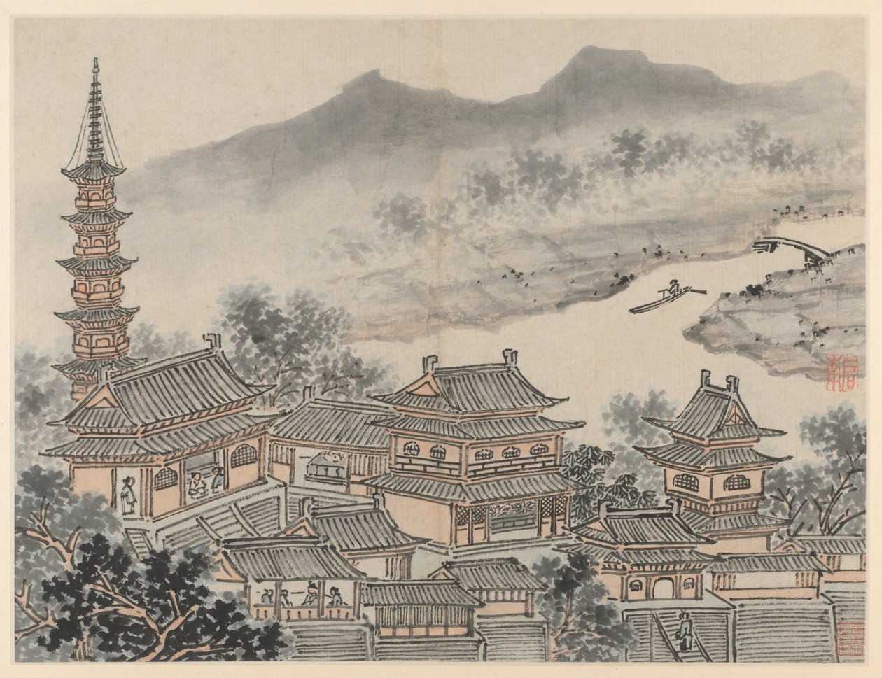 Tiger Hill, Suzhou tizenkét nézete: Az Ezer Buddha Csarnok és a "Cloudy Cliff" kolostor pagodája alkotó: Shen Zhou