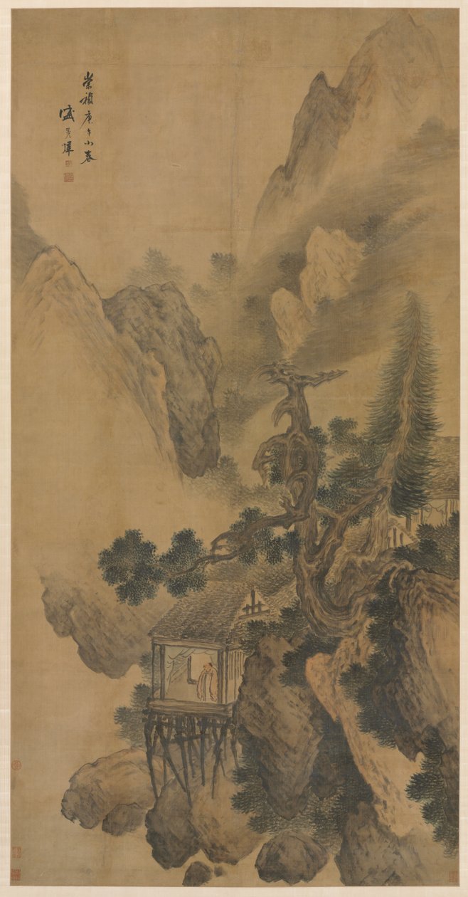 Lonely Retreat kilátással egy ködös völgyre, 1630. alkotó: Sheng Maoye