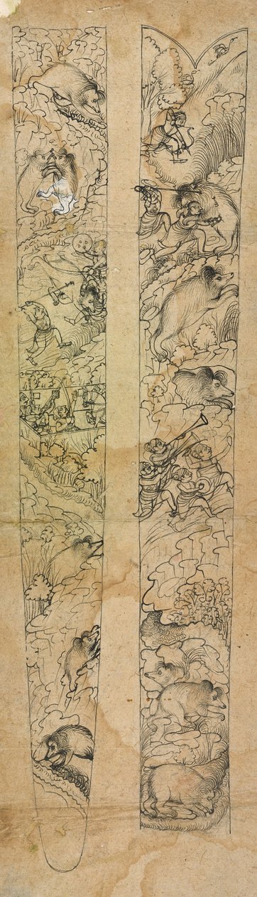 Vaddisznókra vadászó radzsa, hüvelyre való terv, 1750-1760 körül (papíron átlátszatlan akvarell) alkotó: Shevdar (attr.to) Gangeyagi