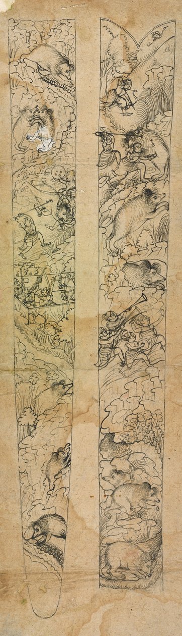 Vaddisznókra vadászó radzsa, hüvelyre való kivitel, kb. 1750-1760. alkotó: Shevdar Gangeyagi
