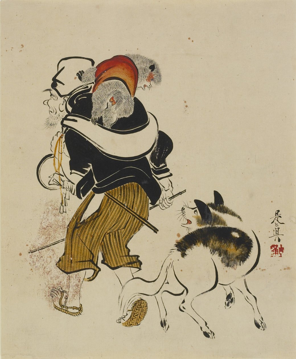 (Majomidomár és kutya), 19. század közepe-vége alkotó: Shibata Zeshin