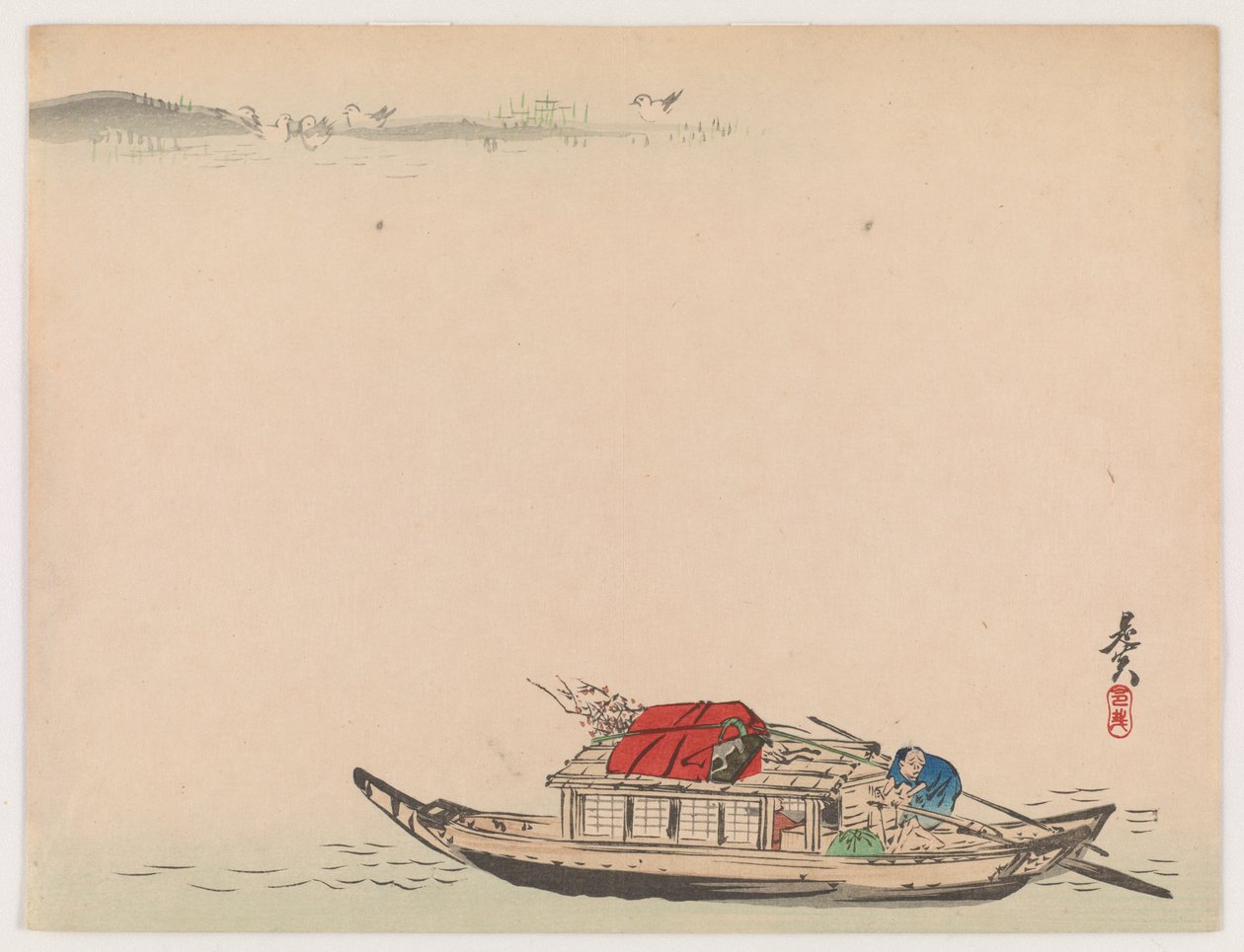 Egy folyami hajó (színes fatömbnyomat) alkotó: Shibata Zeshin