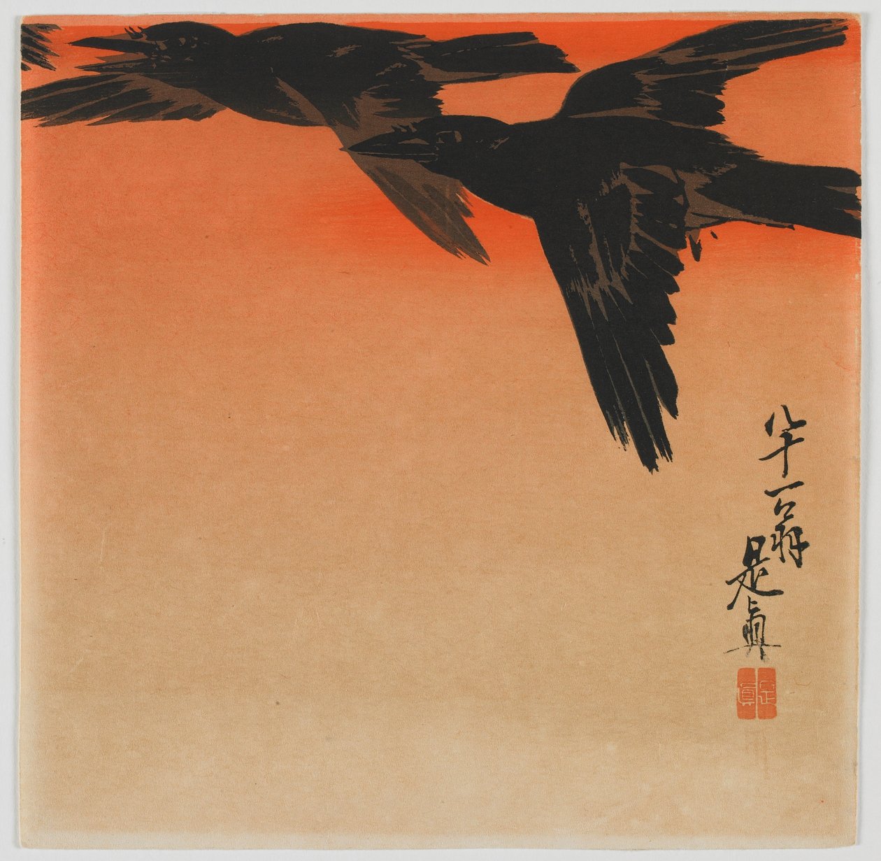Varjak alkonyatkor, Meiji-korszak, 19. század vége (színes fatömbnyomat) alkotó: Shibata Zeshin