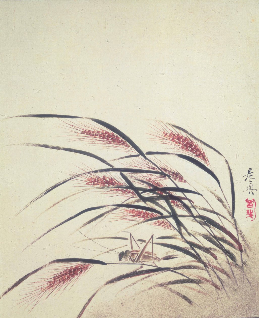 Rizsfül és tücsök (lakk papíron) alkotó: Shibata Zeshin